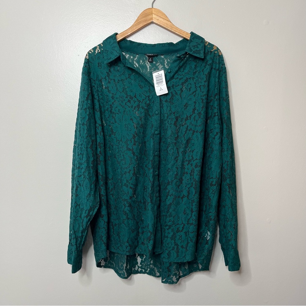 Torrid Madison Green Lace Floral Button Up Blouse Size 3X